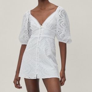 NWT Nasty Gal Broderie Button Through Mini Dress